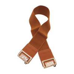 New Women Brown Elastic Fashion Belt High Waist Gold Bling Square Buckle S M