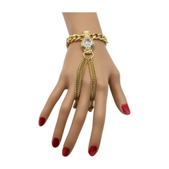 New Women Gold Fashion Bracelet Metal Hand Chain Wrist Slave Ring Bling Snake Head