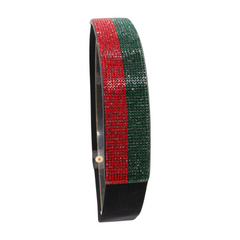 New Women Black Elastic Waistband Fashion Belt Green Red Bling Rhinestones Fit S M