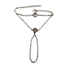 New Women Silver Metal Hand Chain Fashion Bracelet Connected Ring 2 Bling Beads Jewelry