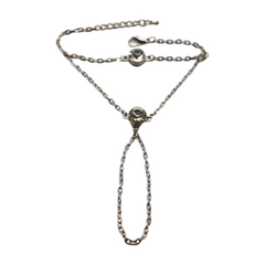 New Women Silver Metal Hand Chain Fashion Bracelet Connected Ring 2 Bling Beads Jewelry