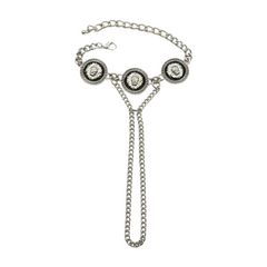 New Women Silver Metal Hand Chain Bracelet Connected Ring Lion Coin Medallion Charms
