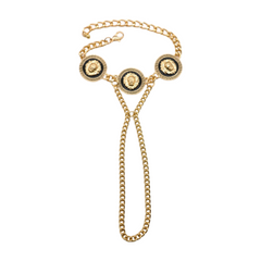 New Women Silver Metal Hand Chain Bracelet Connected Ring Lion Coin Medallion Charms (Copy)