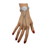 New Women Silver Metal Hand Chain Bracelet Moroccan Style Coin Charm Connected Ring Ethnic Fashion Jewelry