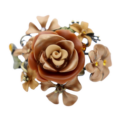 New Women Gold Metal Beige Brown Rose Flowers Wrist Cuff Bracelet Fashion Jewelry
