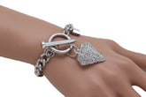 Rhinestone Diamond Charm Chain Bracelet Toggle Clasp