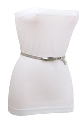 Women Silver Mesh Metal Ultra Skinny Belt Long Buckle Size S