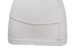 Ultra Skinny Rhinestones Belt Silver Metal Chain Fit Size XS S M