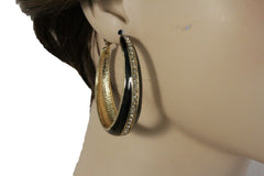 Women Earring Set Casual Look Fashion Jewelry Black Metal Gold Hoop Cruise Style