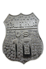 New Men Women Silver Metal Belt Buckle CA State California 10 Freeway Bling Western