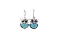 Women Earrings Set Silver Metal Owl Bird Western Jewelry Turquoise Blue Bead