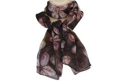 New Women Classy Fashion Long Soft Fabric Scarf Red Flowers Neck Tie Wrap Floral