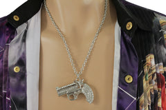 New Men Silver Metal Chain Necklace Gun Pistol Pendant Hip Hop Gangster Jewelry