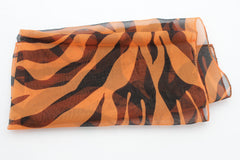 Women Mini Pocket Square Neck Tie Scarf Orange Black Zebra Animal Print Fabric