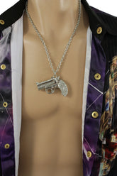 New Men Silver Metal Chain Necklace Gun Pistol Pendant Hip Hop Gangster Jewelry