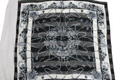 New Women Dressy Fabric White Scarf Black Rose Flower Tassel Anchor King Crown