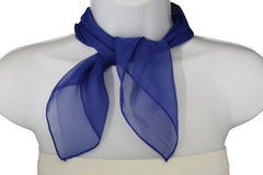 Sexy Women Scarf Blue Royal Color Tone Small Soft Fabric Square Pocket Sheer