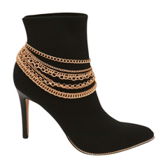 Fun Women Boot Bracelet Wrap Around Gold Metal Chain Anklet Shoe Charm Multi Strands