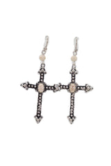 Women Earrings Religious Christian Pointy Cross Fashion Jewelry Hook White Beads