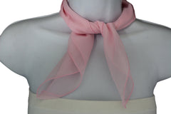 Signature Fashion Sheer Creamy Light Pink Neck Scarf Soft Fabric Square Pocket