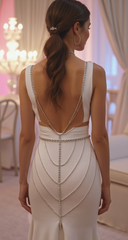 Women Silver Metal Chain Wave High Waist Belt Rhinestones Adjustable Size XS S M