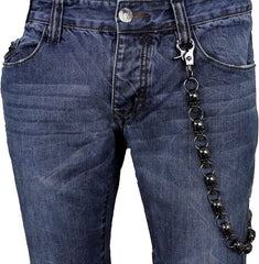 Men Wallet Chain Rocker Strong Pewter Gunmetal Skeleton Skull Bones Biker
