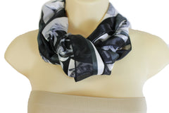 Crown Women Black White Square Tie Scarf Wrap Fabric Soft Dressy Anchor Nautical