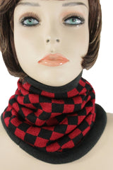 Women Scarf Turtle Neck Warmer Head Cover Outdoor Face Mask Sport Red Checkered