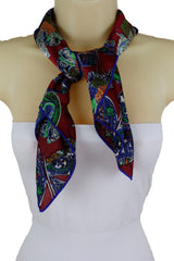 Super Unique Women Neck Silk Scarf Geometric Modern Floral Red Blue Futuristic