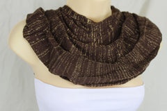 New Women Stylish Brown Fabric Wrap Tie Fashion Scarf Gold Sparkling Shiny Long