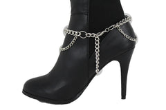 Women Silver Chain Bracelet Boot Western Shoe Bling Anklet Skeleton Charm Skull
