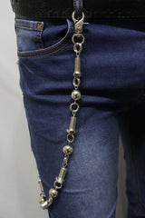 Men Long Silver Metal Wallet Chains Motorcycle Chunky Strand Balls Screws