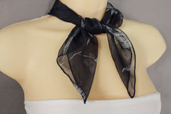 New Women Mini Sheer Pocket Square Scarf Neck Warmer Head Cover Navy Blue Floral