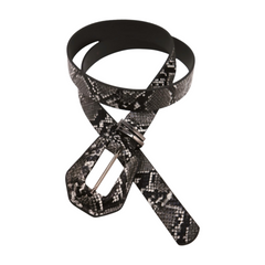Women Black White Faux Leather Snake Skin Print Band Holidays Belt Buckle S M
