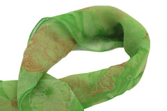 Women Chic Fashion Green Small Neck Scarf Fabric Square Print Orange Flowers