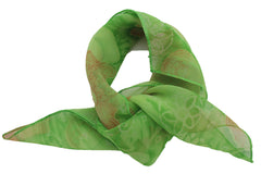 Women Chic Fashion Green Small Neck Scarf Fabric Square Print Orange Flowers