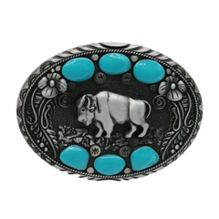 New Men Buffalo Ox Silver Metal Belt Buckle Bull Turquoise Pants Jeans Filigree Oval