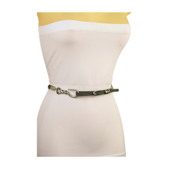 Women Grey Skinny Band Braided Cowgirl Fashion Belt Silver Metal Hook Buckle M