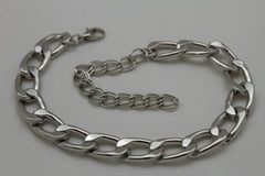 Women Classic Boot Bracelet Silver Metal Chunky Chain Link Basic Shoe Charm SET