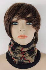 Women Scarf Turtle Neck Warmer Head Cover Outdoor Face Mask Sport Beige Squares