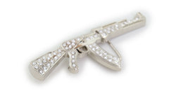 New Men Silver Metal Belt Buckle Machine Gun AK47 Hip Hop Rifle Weapon Street Hood