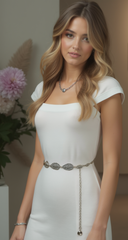 Women Silver Metal Chain Wrap Around Fashion Belt Leaf Charms Adjustable Fit S M