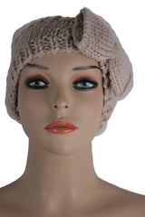 Women Fashion Scarf Head Big Bow Neck Warmer Cover Head Hair Beige Ivory Winter