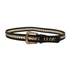Women Black Waistband Vacation Fashion Belt Gold Metal Chain Links Buckle S M