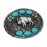 New Men Buffalo Ox Silver Metal Belt Buckle Bull Turquoise Pants Jeans Filigree Oval