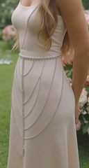 Women Silver Metal Chain Wave High Waist Belt Rhinestones Adjustable Size XS S M