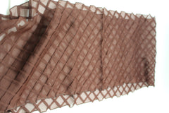 women Stylish Long Neck Tie Wrap Scarf Geometric Mosaic Plaid Brown Color