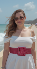 Women Fashion Elastic Hip Waisted Belt Pink Stretch Waistband Square Buckle M L