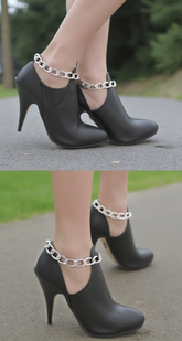 Women Classic Boot Bracelet Silver Metal Chunky Chain Link Basic Shoe Charm SET