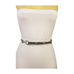 Women Grey Skinny Braided Waistband Fashion Belt Silver Metal Hook Buckle Size M